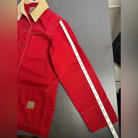 Vintage Lauren Ralph Lauren Red Cotton Chore Coat Barn Jacket Size Medium - Picture 9 of 10